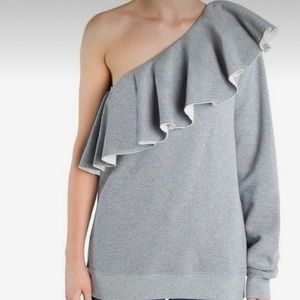 DANCE & MARVEL Flounce One Shoulder One Long Sleeve Ruffle Neckline Sweatshirt